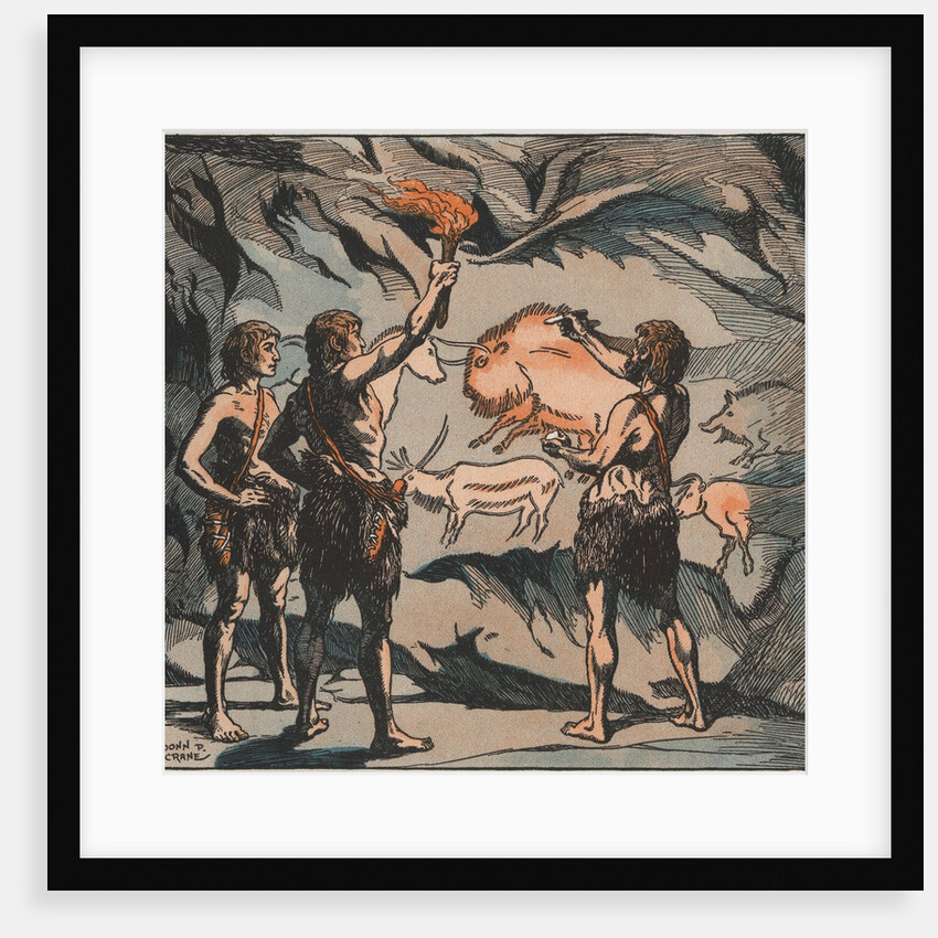 Prehistoric men with cave paintings by Anonymous