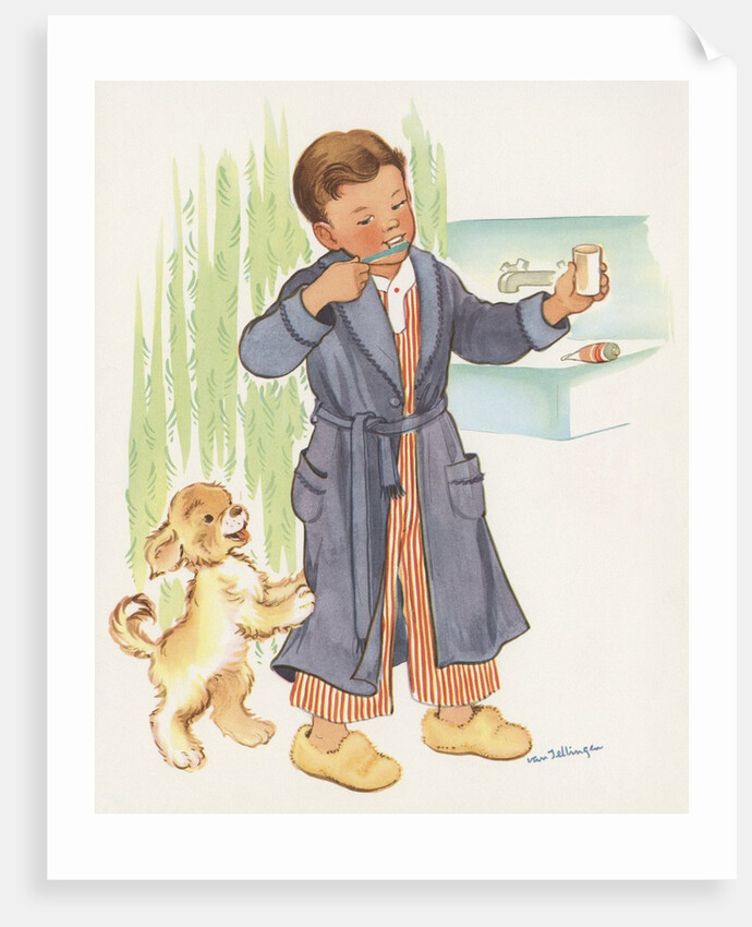 Boy brushing teeth by Anonymous