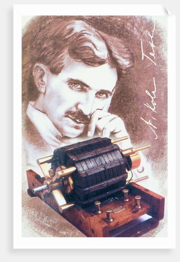 Nikola Tesla with machine by Anonymous