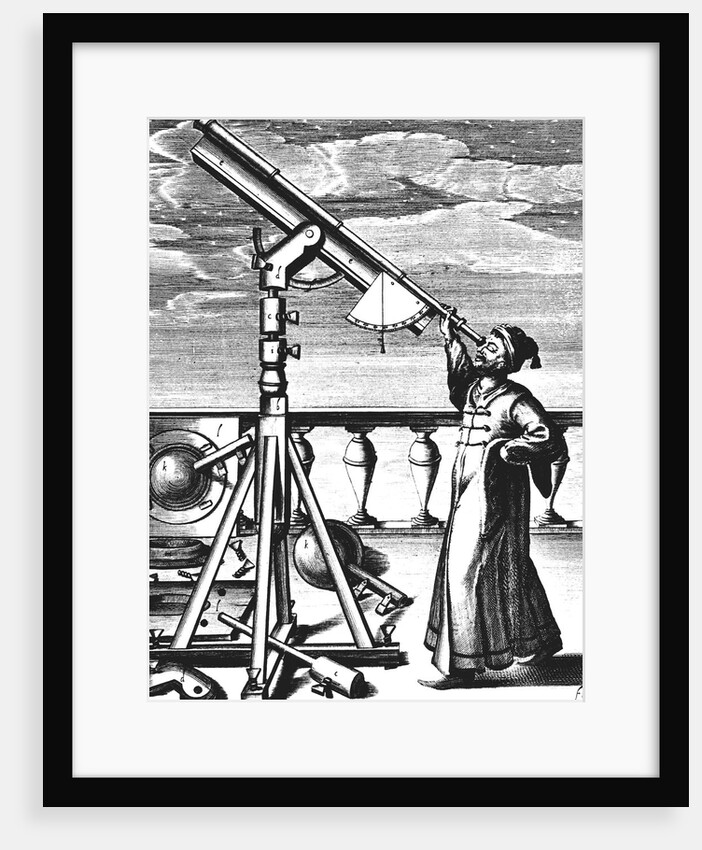 Johannes Hevelius using telescope by Anonymous