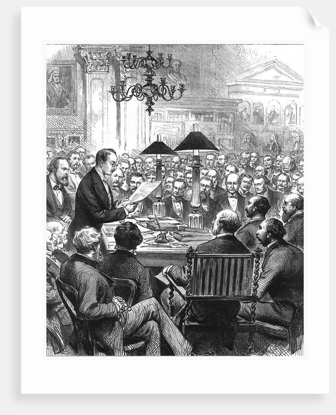 Heinrich Schliemann lecturing in London by Anonymous