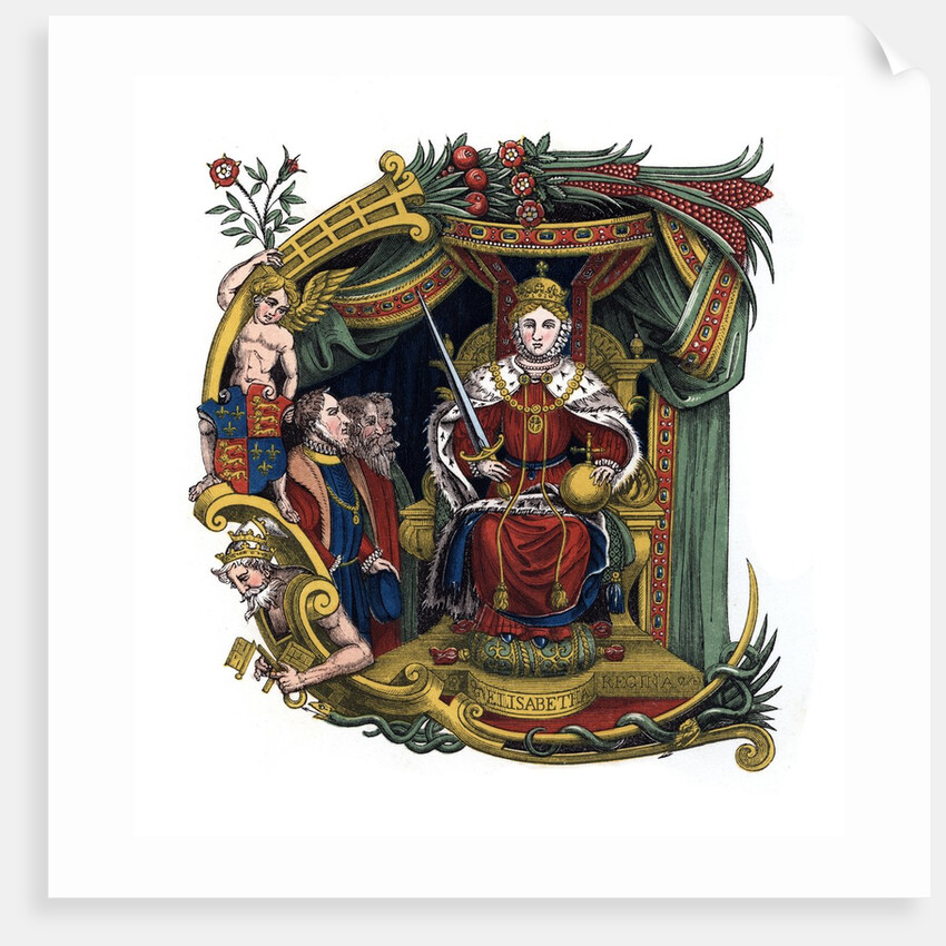 Initial letter 'C' with Queen Elizabeth I by Anonymous