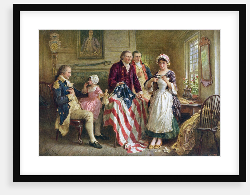 Betsy Ross working on American flag by Anonymous