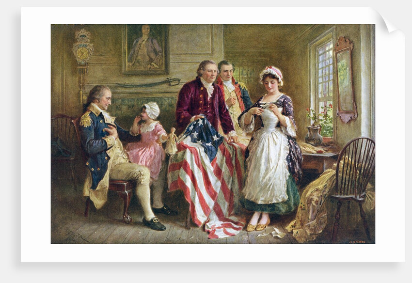 Betsy Ross working on American flag by Anonymous