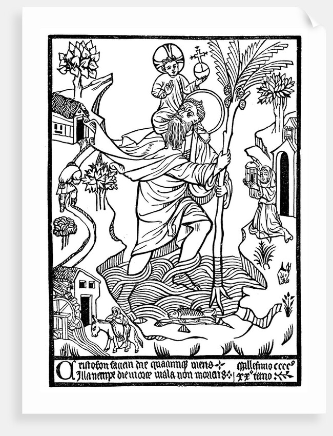 St Christopher carrying Christ across stream by Anonymous