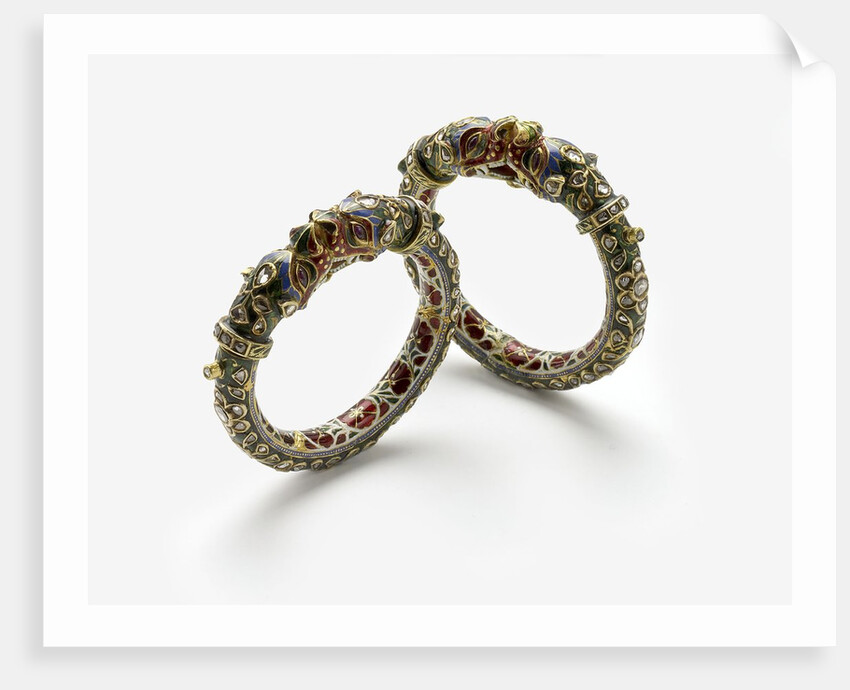 Pair of enamelled Indian Mughal period Kada bracelets by Anonymous