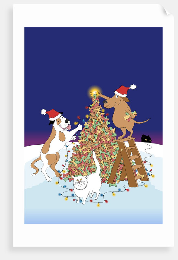 Dogs Decorating a Tree by Anonymous
