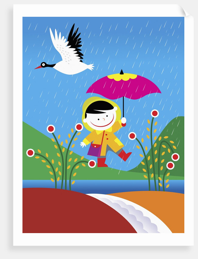 Girl Walking in the Rain by Anonymous