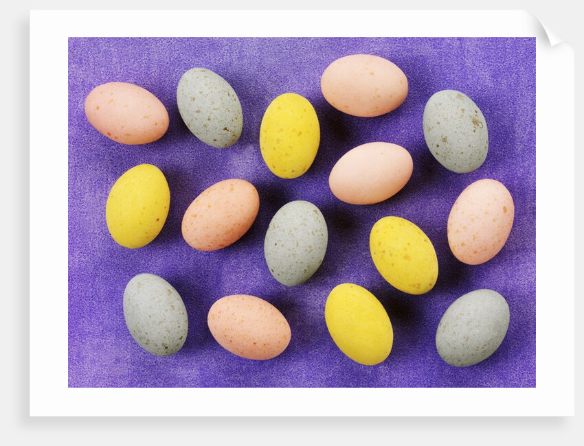 Small coloured Easter eggs on purple background by Anonymous