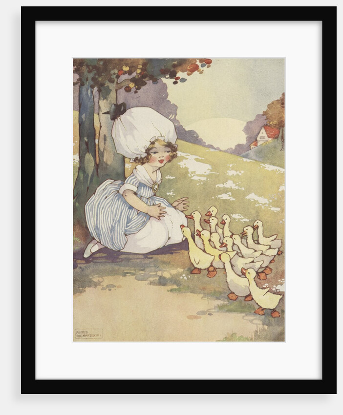 Illustration of girl with ducklings by Anonymous
