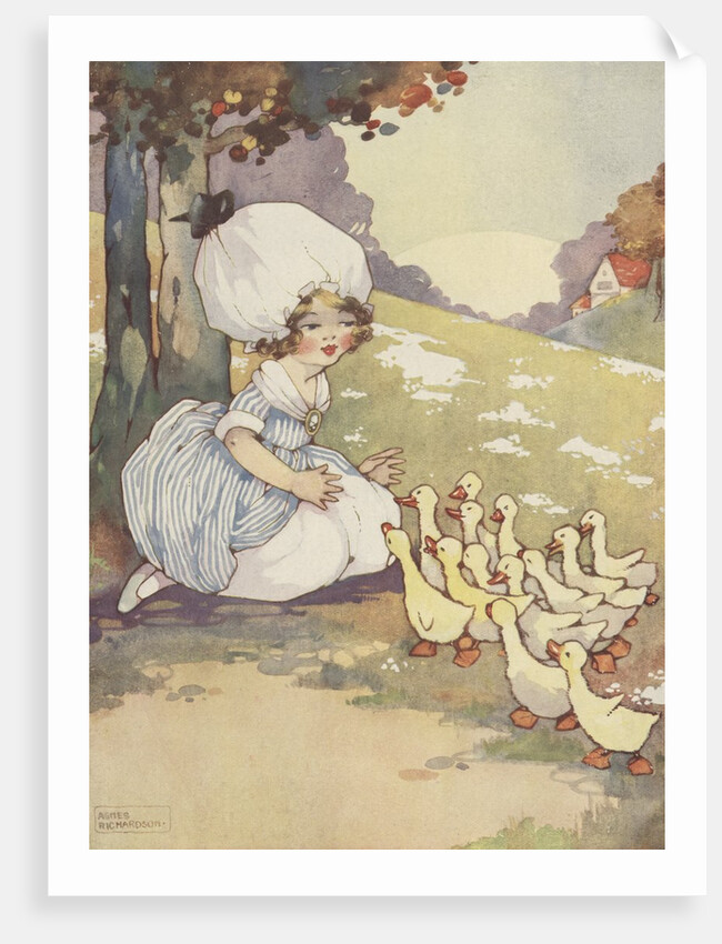 Illustration of girl with ducklings by Anonymous