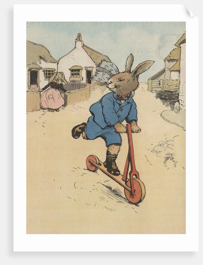 Illustration of rabbit on kick scooter by Anonymous