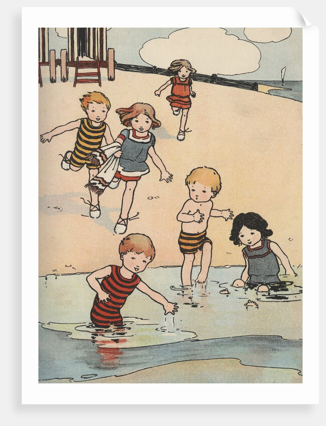 Illustration of children playing at beach by Anonymous