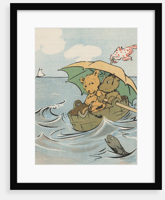 Illustration of two bears in makeshift boat by Anonymous