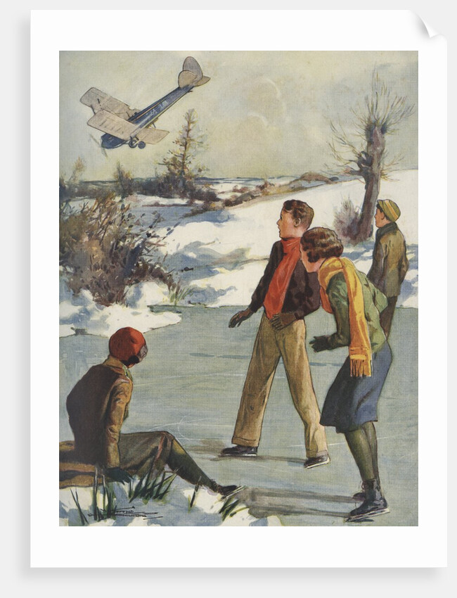 Illustration of children watching plane crash by Anonymous