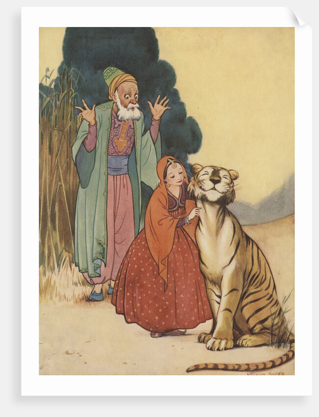 Illustration of man and girl with tiger by Anonymous