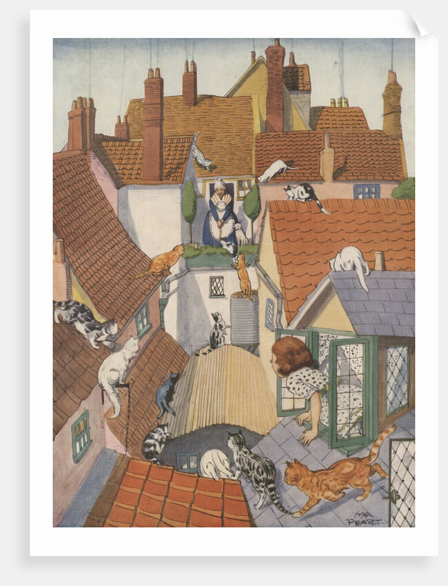 Illustration of cats on roofs by Anonymous