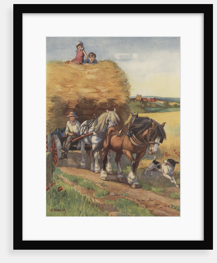 Illustration of horses pulling hay wagon by Anonymous