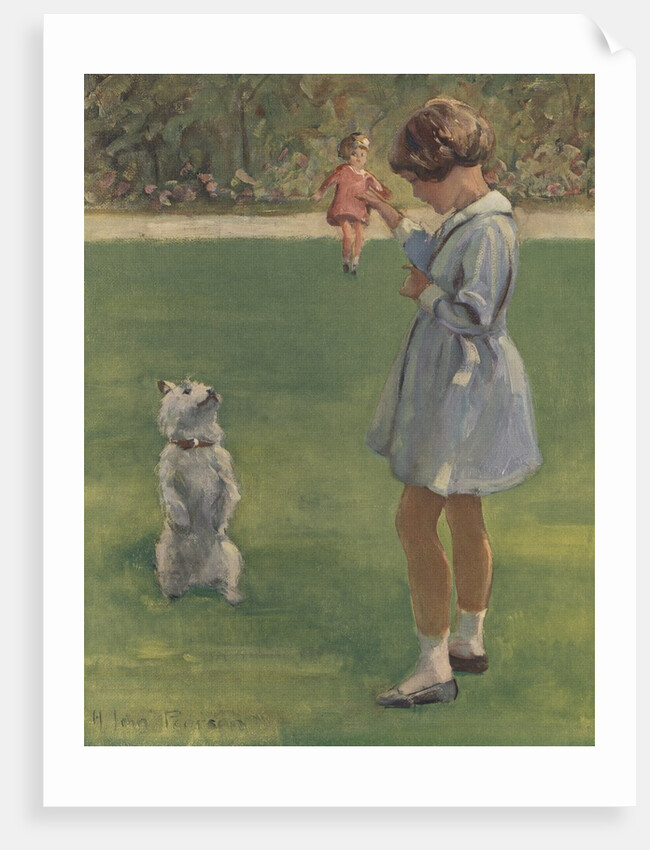 Illustration of girl teaching dog trick by Anonymous