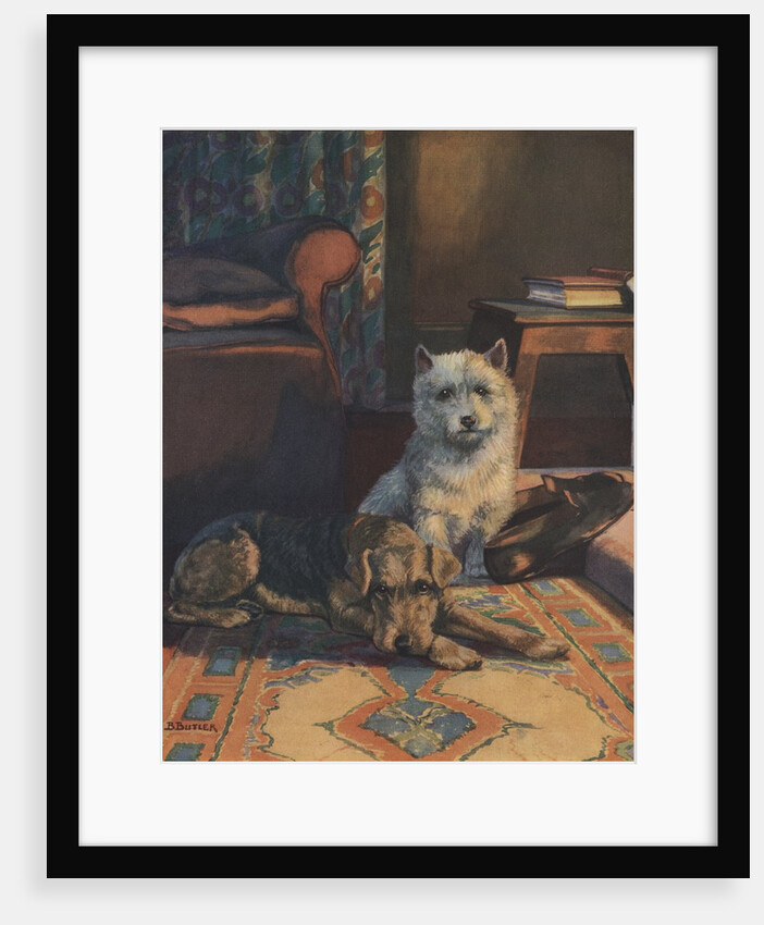 Illustration of dogs with slippers by Anonymous