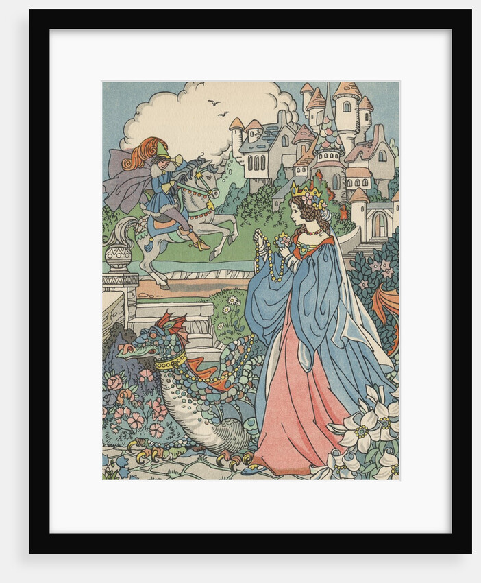 Illustration of princess and pet dragon by Anonymous
