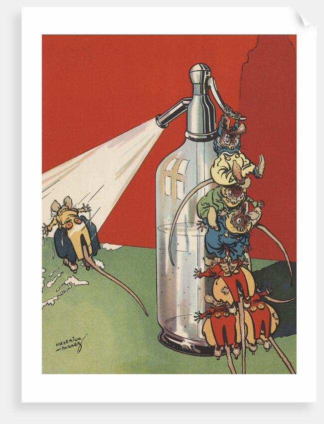 Illustration of mice spraying soda syphon bottle by Anonymous