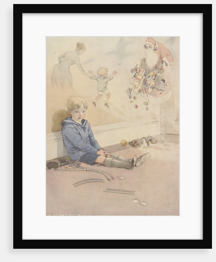 Illustration of boy daydreaming about Santa Claus by Anonymous