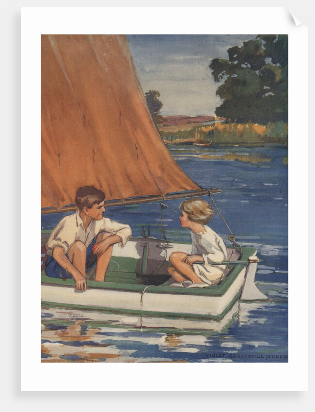 Illustration of children in sailboat by Anonymous