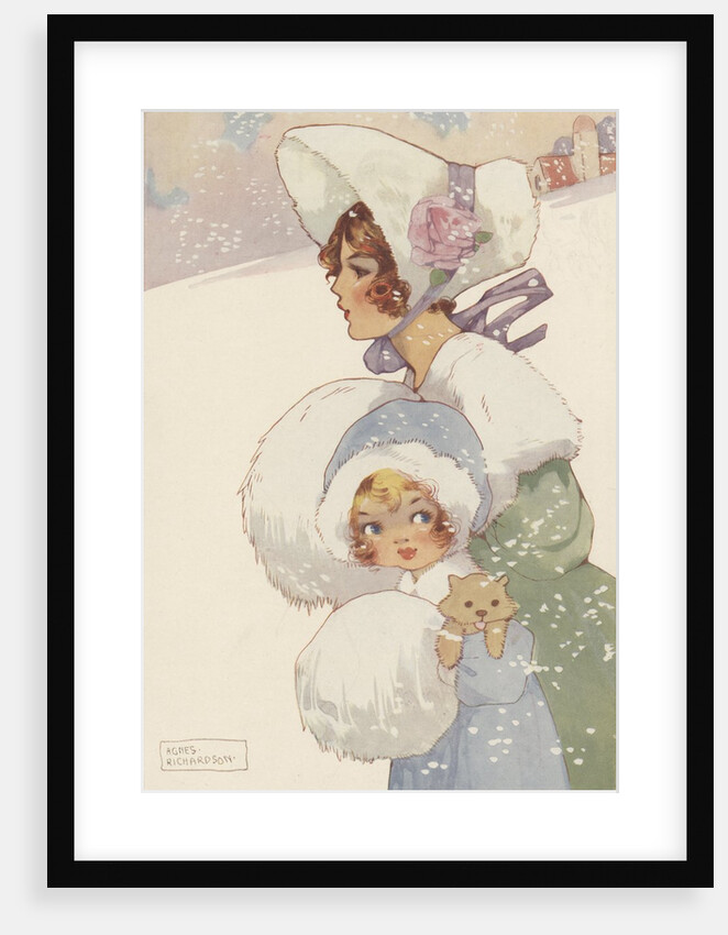 Illustration of woman and girl wearing muffs by Anonymous