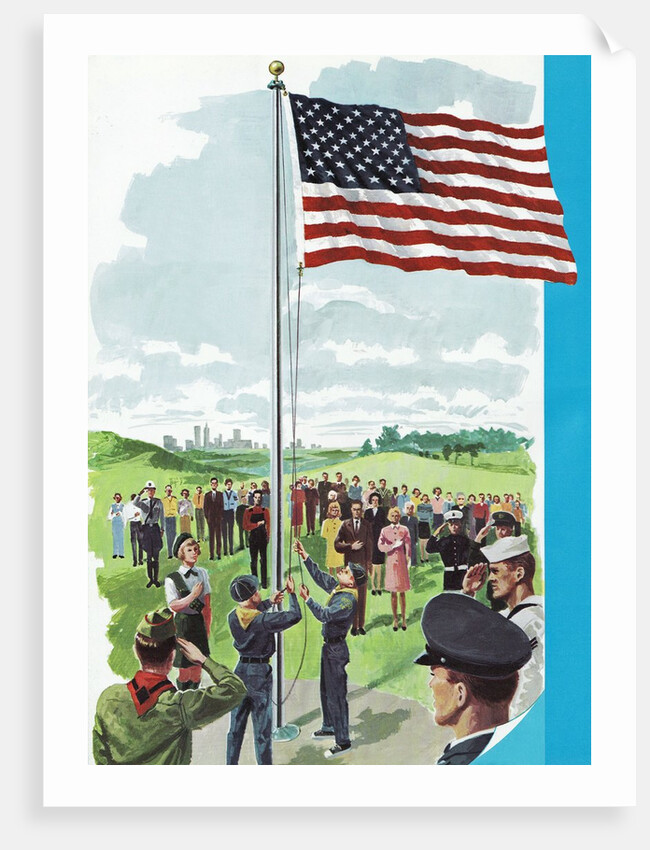 Boys scouts raising American flag by Anonymous