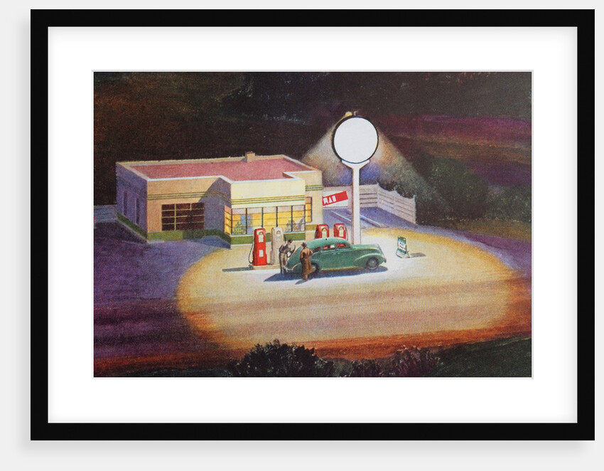 Gas station at night by Anonymous