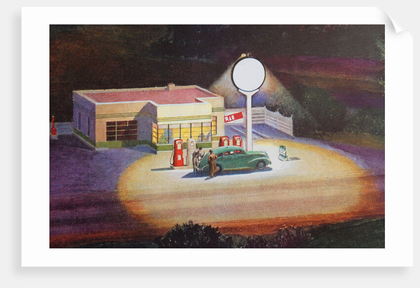 Gas station at night by Anonymous