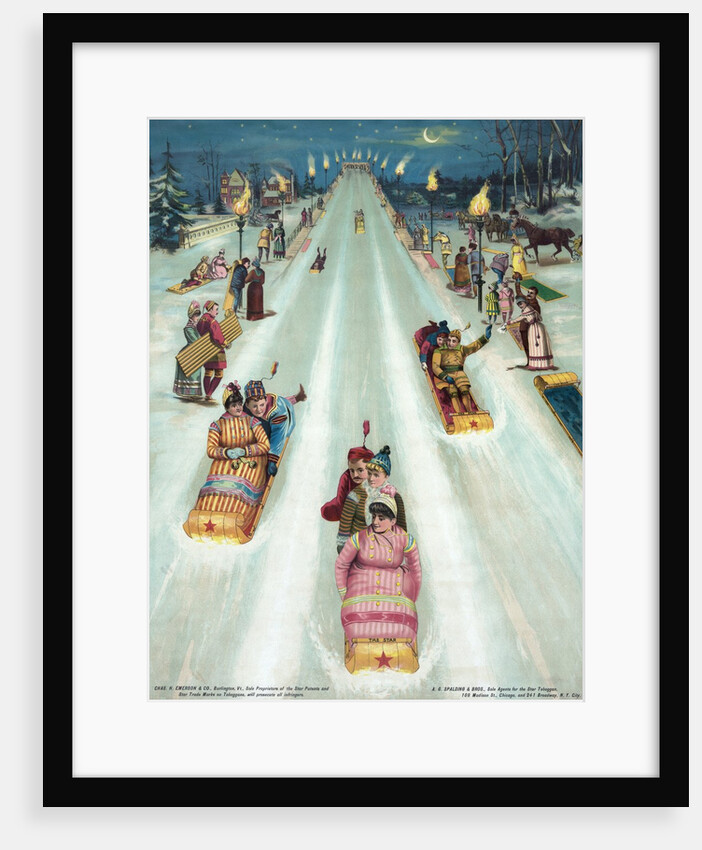 Couples sledding at night by Anonymous