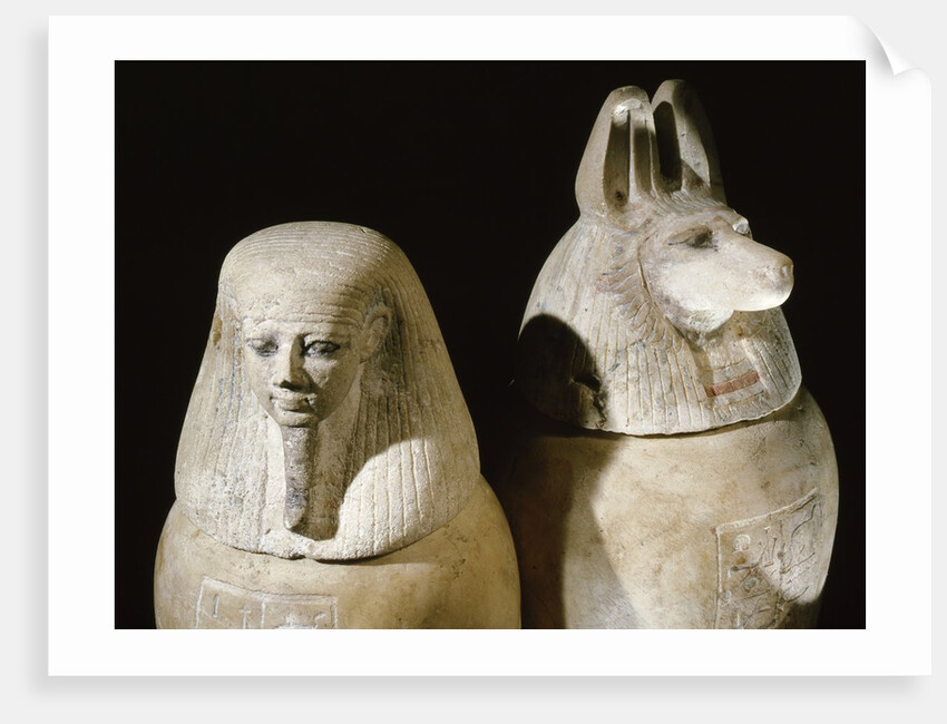 Ancient Egyptian limestone canopic jars by Anonymous
