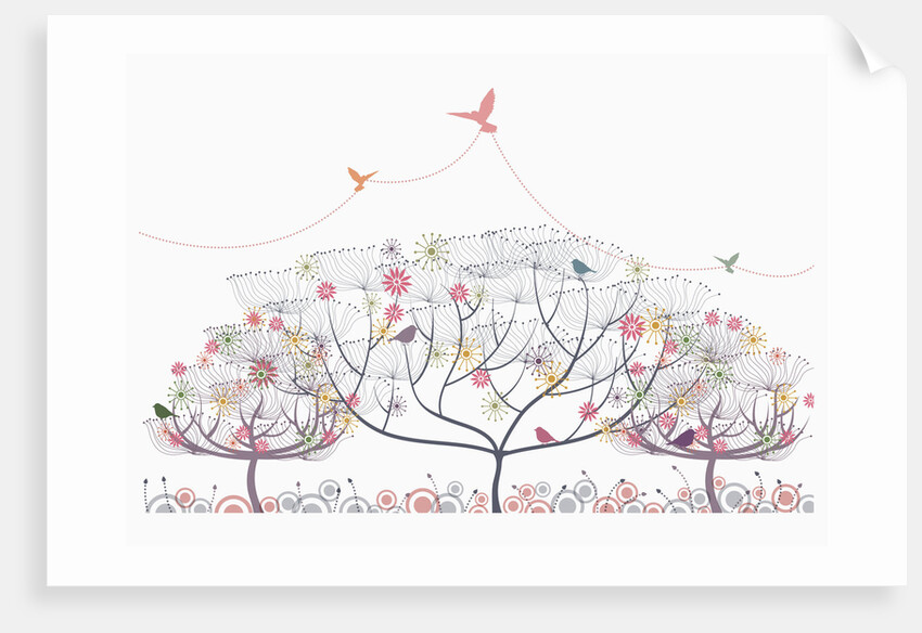 Trees and bird by Anonymous