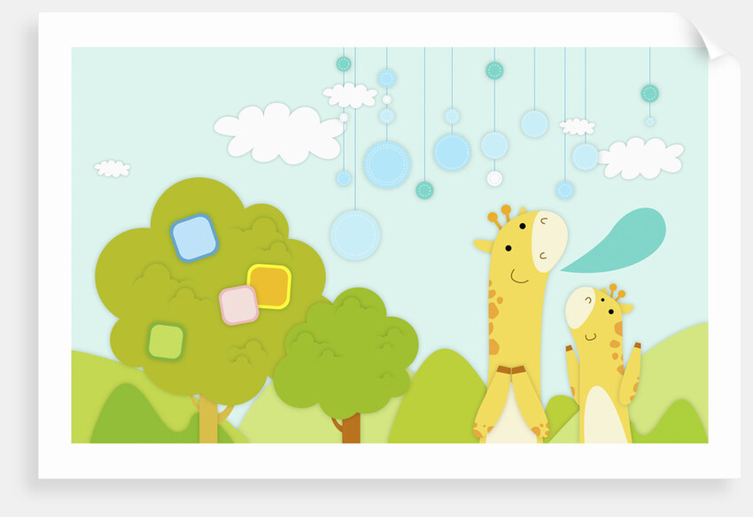 Giraffes in backdrop by Anonymous
