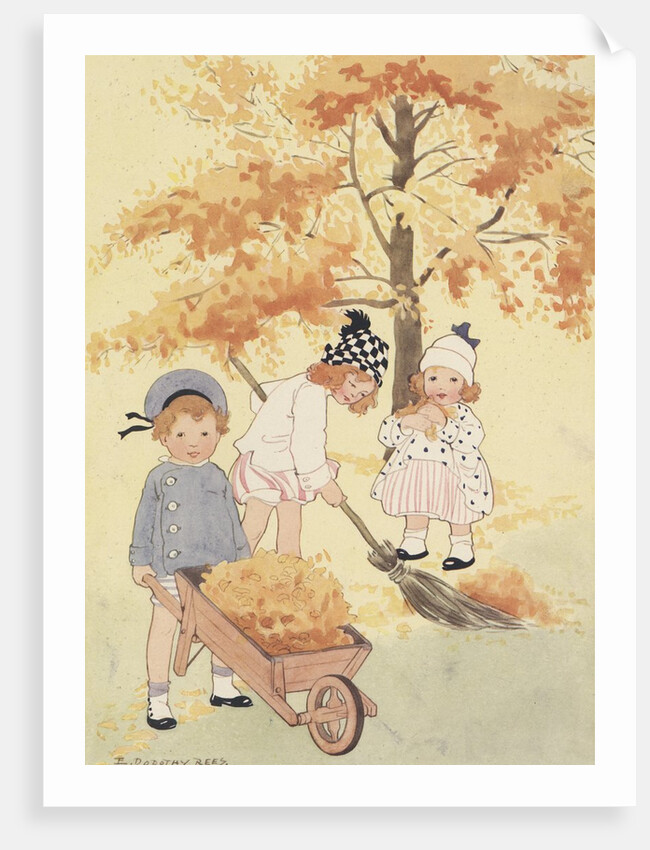 Children gathering leaves by Anonymous