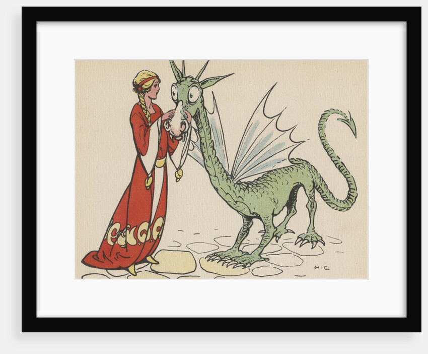 Princess with friendly dragon by Anonymous