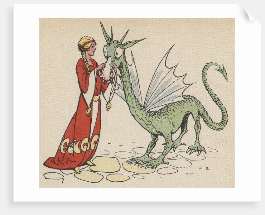 Princess with friendly dragon by Anonymous