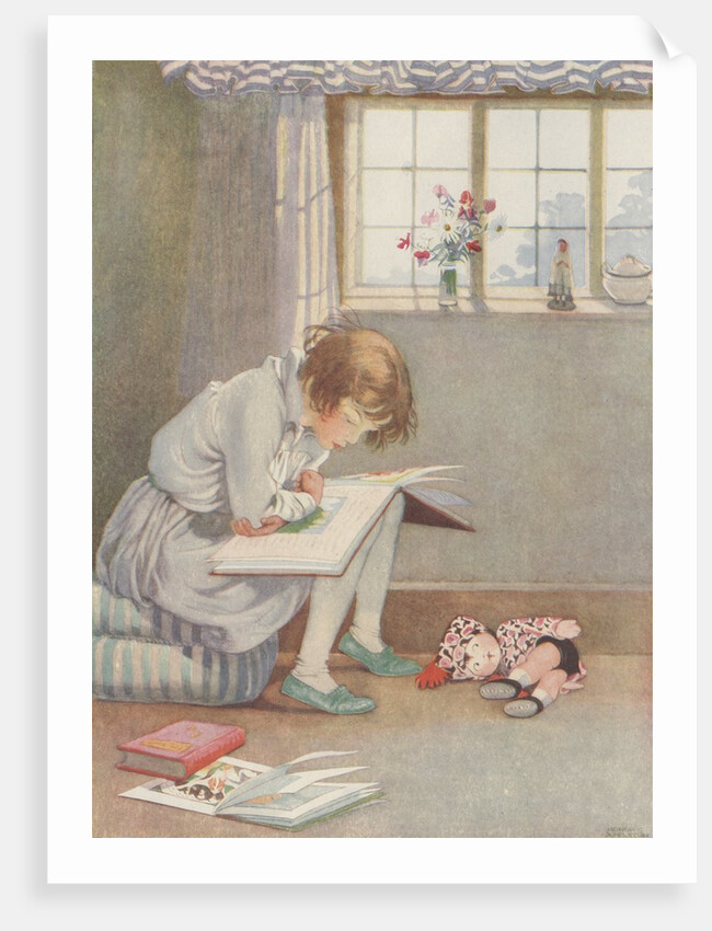 Girl reading book by Anonymous
