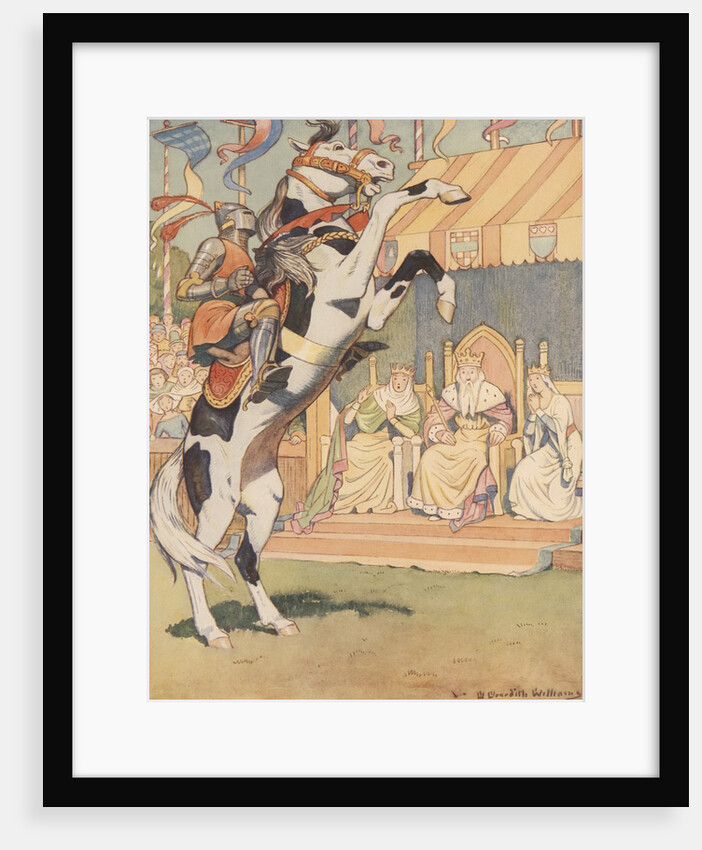 Knight in armor riding rearing horse by Anonymous