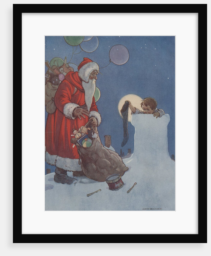 Little boy holding out Chrimas stocking to Santa Claus by Anonymous
