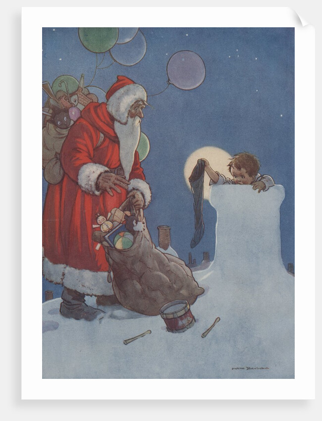 Little boy holding out Chrimas stocking to Santa Claus by Anonymous