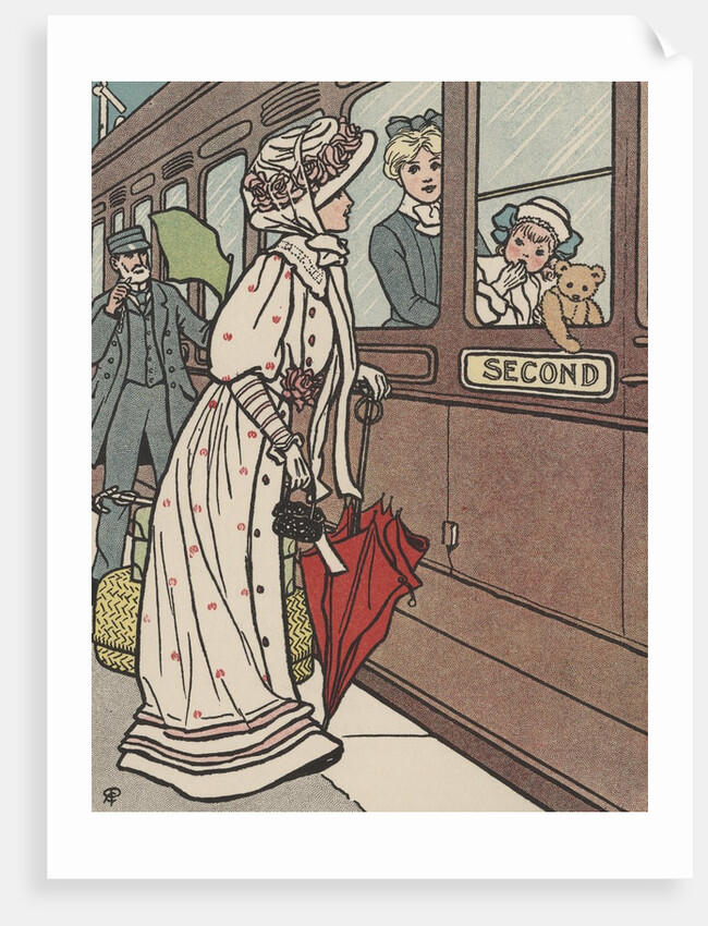 Mother saying goodbye to toddler on train by Anonymous