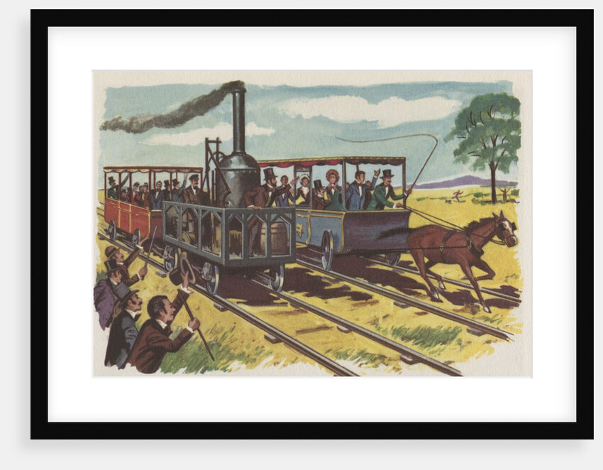 Race between steam locomotive and horse-drawn car by Anonymous