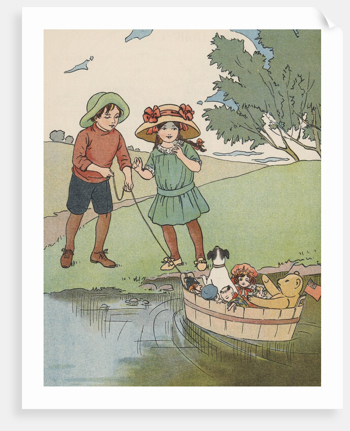 Children playing with toys on water by Anonymous