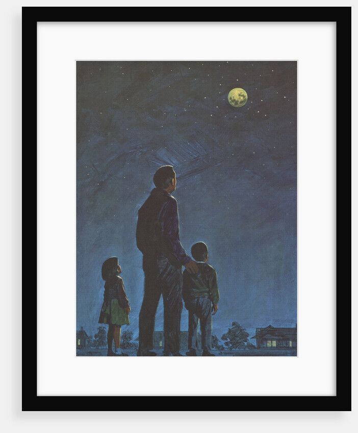 Father and children looking at moon and stars by Anonymous
