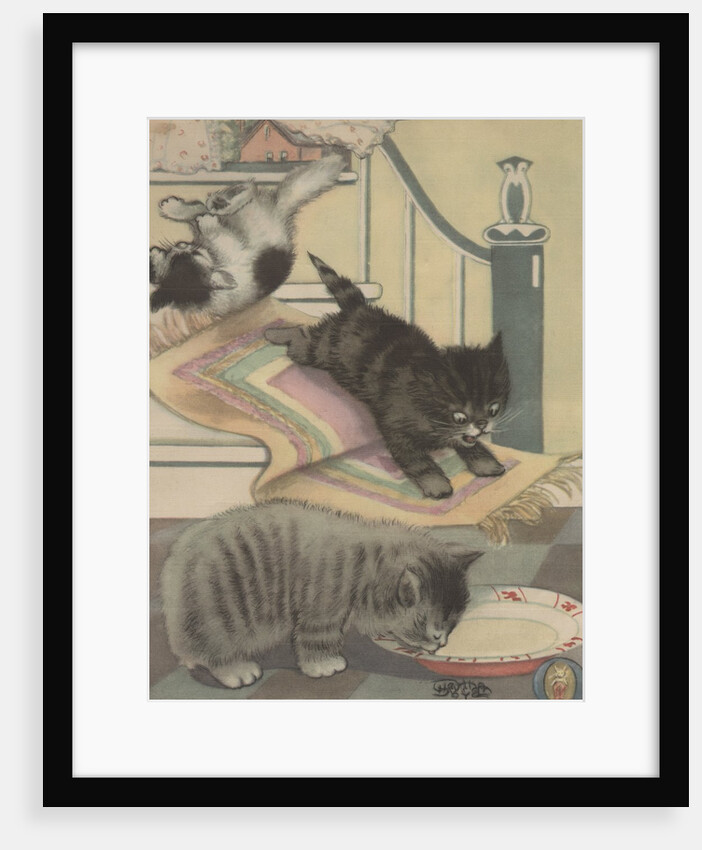 Kittens playing and drinking milk by Anonymous