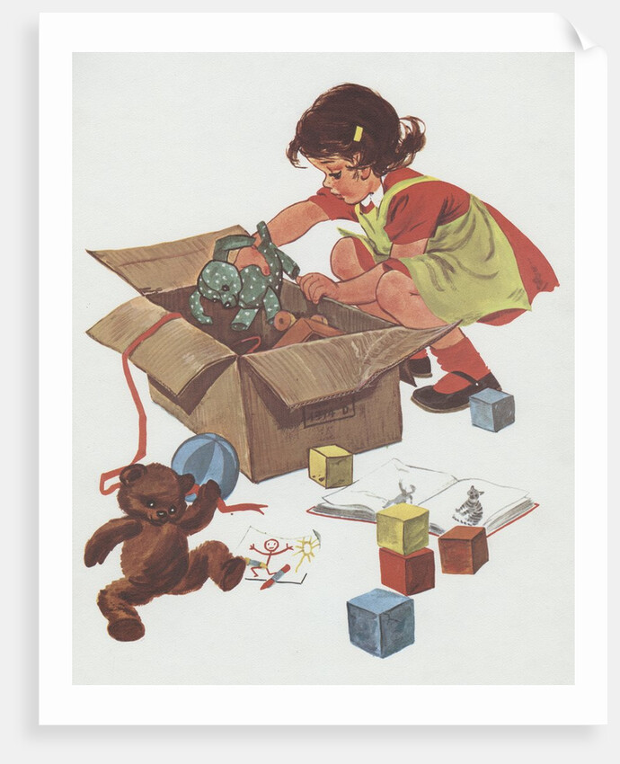 Girl taking toys out of box by Anonymous