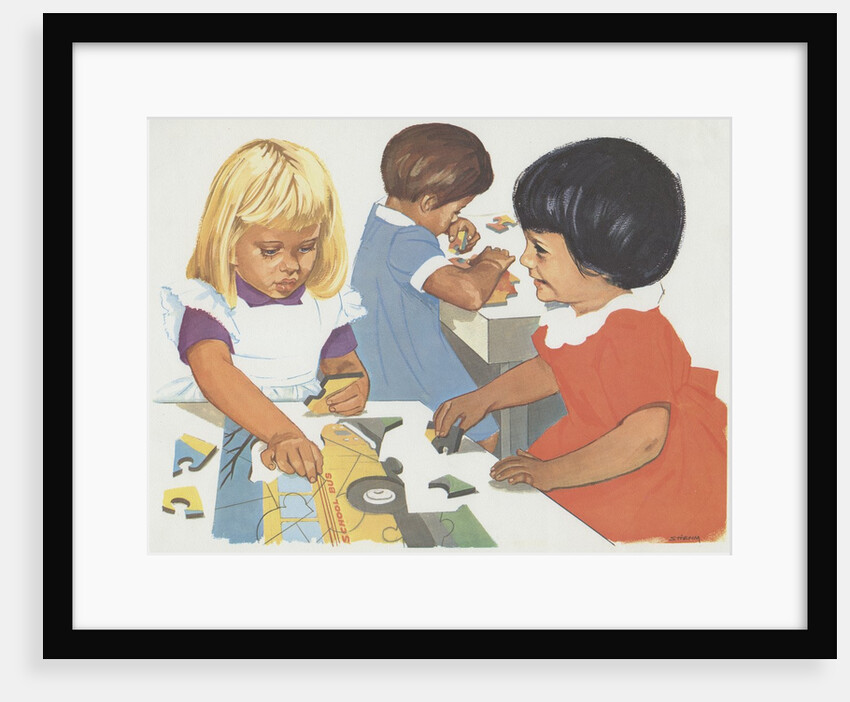 Girls playing with puzzles by Anonymous